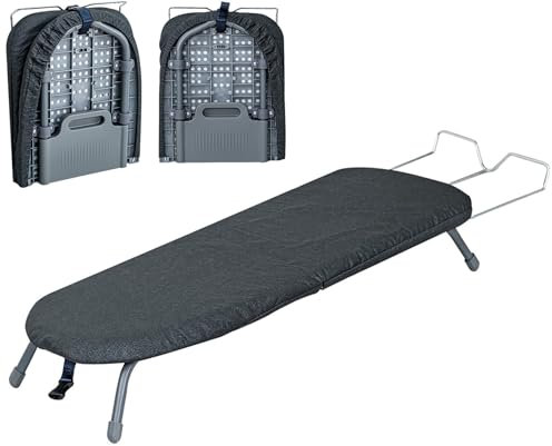 Gr8 Home Grey Foldable Table Top Ironing Board Space Saving Small Compact Folding Portable Lightweight Stand with Cover Iron Rest