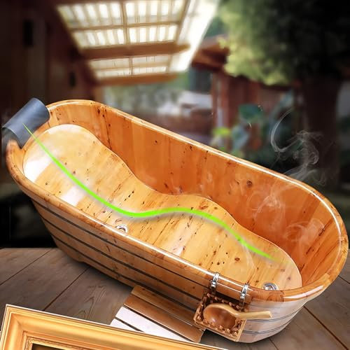 ACLFF Secchio in Legno per Vasca da Bagno e Sauna, con Panca da Esterno, Oak