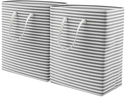 Wäschekorb, 2 Fächer 80L Wäschesammler Mit Ablage, Wäschesack Laundry Baskets Aus Oxford-Gewebe Ausziehbar Abnehmbar 67X40X32 cm Pfandflaschen Sammelbehälter (Schlieren)