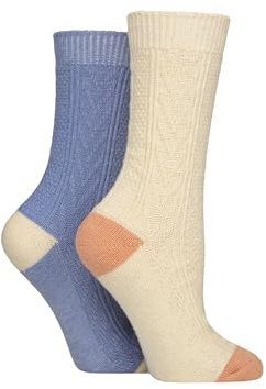 SockShop Women’s Wool Mix Boot Socks – 2 Pack Classic Cable Rib Knit, Thick Warm Crew Style for Cold Weather, Walking or Outdoor Boots, Soft Breathable Fit, Size 4–8