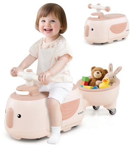 COSTWAY Rutschauto mit Anhänger, Rutschfahrzeug mit Licht & Musik & Stauraum unter dem Sitz, Rutscherfahrzeug für drinnen & draußen, Rutscher Auto für Kinder ab 1 Jahr (Kaffee)