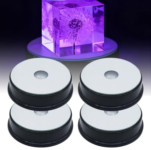 GOEDCH 4 Stück Runder LED-Lichtsockel: LED Light Display Ständer mit 7 Farben Licht, 3 AAA-Batterien Betrieben Farbwechsler Leuchtsockel für Kristalle, Glaskunstfigur, Merchandise (Schwarz)