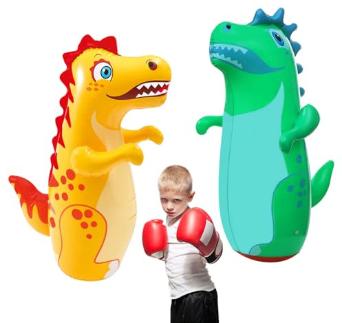 2 Stück Dinosaurier Aufblasbarer Boxsack,Dinosaurier Boxsack,Aufblasbarer Stehaufmännchen Unten Muss Wasser hinzufügen für Kinder Sport Geschenke Outdoor(95CM)