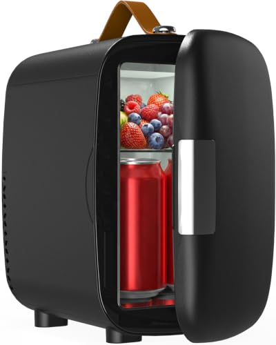 FANSEXPERT Compact Refrigerator, Portable Mini Fridge for Skincare Food Drinks, 4L/6 Can Electric Plug In Cooler & Warmer, AC/DC Skincare Refrigerator for Bedroom Office Car Dorm (Black)