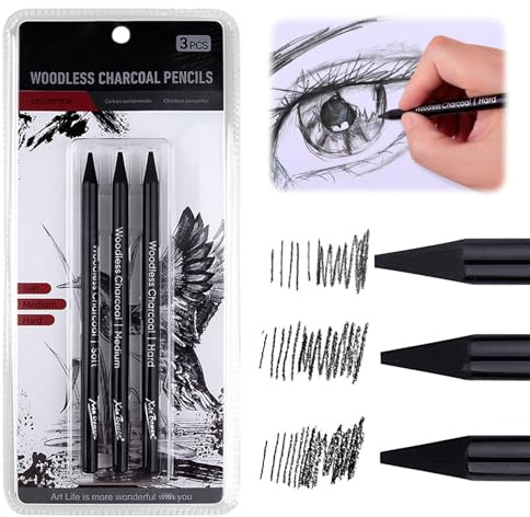 Charcoal Pencils for Artists – 3 PCS Drawing Pencil Set for Sketching and Shading – Shading Pencils for Sketching with Charcoal Graphite Core – Drawing Pencils for Artists DIY Art Projects
