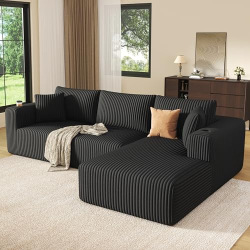 DURASPACE Ecksofa L-förmiges Sofa Boneless Cloud Couches mit Chaiselongue | Chaiselongue, Flauschige Plüsch-Cord-Modulsofas für das Wohnzimmer(Chaiselongue Rechts)