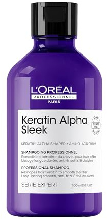 L'Oréal Professionnel, Keratin Alpha Sleek Shampoo, Reinigt und Beruhigt, Professionelle Anti-Frizz-Behandlung, Mit Keratin Sleeker und Aminosäuren, Für Farbiges und Flauschiges Haar, 300ml