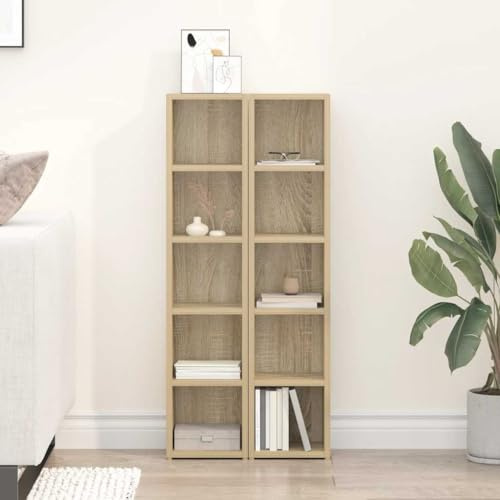 GFEROMRF White Slim CD Tower for 80 CDs, Vertical CD Organizer with Wall Attachment, Sonoma Oak DVD Blu-Ray Cabinet, 2-Piece Engineered Wood Storage 21x16x93.5 cm
