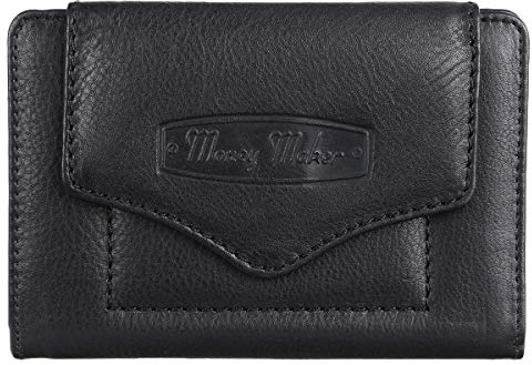 Money Maker Damen Ledergeldbörse Portmonee Leder Portemonnaie 528B, Farbe:Schwarz