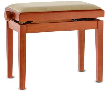GEWA Pianobank Deluxe Kirsch Matt (leichtgängige Höhenverstellung von 48 - 57 cm, aus qualitativem Massivholz, langlebig und robust, hohe Bruchlast, Sitzfläche von 52 x 30 cm, Velours Sitzbezug)