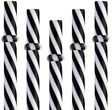 Dakoufish BPA Free 12 Piece 9 Inch Reusable Plastic Thick Drinking Straws for Mason Jar Rambler Small Stripe(9inch,Black)