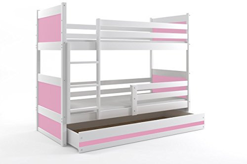 Etagenbett RICO für Kinder 200 x 90 weiß/pink + Matratzen gratis