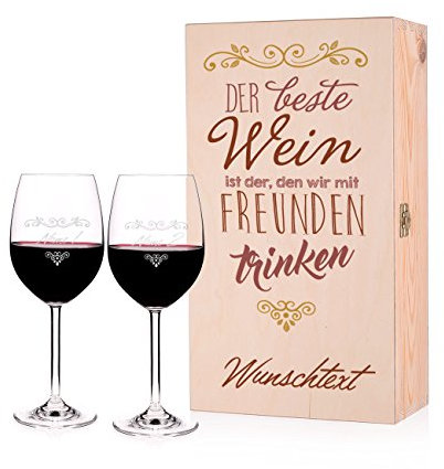 Leonardo 2 gravierte Weingläser - Motiv Beste Freunde - in beeindruckender Holzverpackung