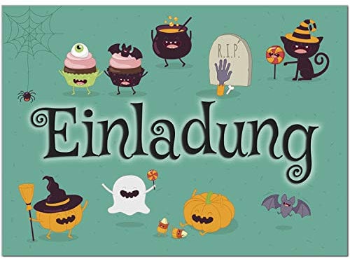 8 Halloween Einladungen mit Umschlägen - Monster-Essen witzig - Tolle Einladungskarten für die Halloween-Party für Kinder und Erwachsene