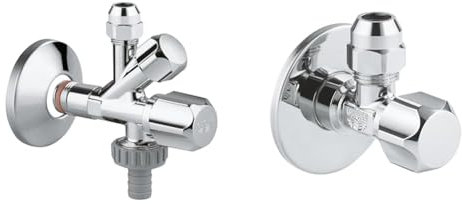 Grohe Original WAS Kombi-Eckventil (Wandanschluss 1/2 Zoll, Abgang 3/8 Zoll, Abgang 3/4 Zoll mit Schlauchanschluss) & Eckventil (für Einhandmischer mit Selbstdichtendem Anschlussgewinde