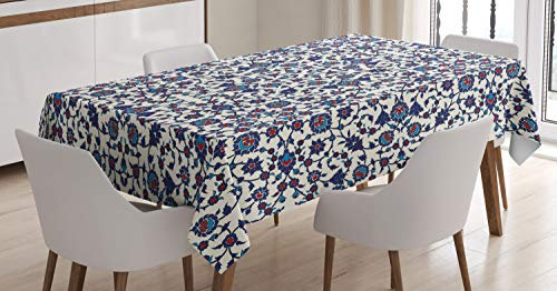 ABAKUHAUS Arabeske Tischdecke, Marokkanischer Orient, Für den Inn und Outdoor Bereich geeignet Waschbar Druck Klar Kein Verblassen, 140 x 170 cm, Zinnoberrot Indigo Creme Blau