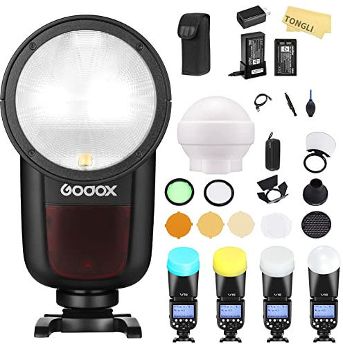 GODOX V1-C Blitz für Canon Rundkopf Kamerablitz Speedlite TTL Speedlight 2.4G Wireless System 1/8000s High-Speed Sync, 2600 mAh Lithiumbatterie,mit AK-R1 AK-R22 Zubehör