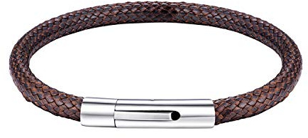 Bandmax Braided Leather Bracelets for Men,5mm Waterproof Bangle Bracelets Brown with Stainless Steel Clasp,20CM, With Gift Packaging