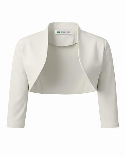 Bolerose Stretch Bolero Jäckchen Damen 3/4-Arm Stehkragen | Offene Front, Taillenkurz, Dreiviertelarm, Ohne Verschluss, Elegant zum Überziehen, Größen XS-5XL