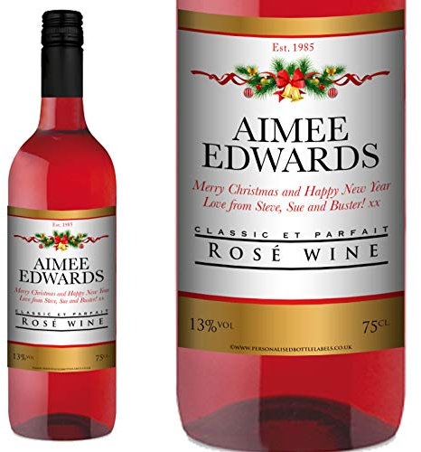 Personalised Christmas Rosé Wine 75cl with FREE Gold Gift Box. A Stunning Christmas Wine Gift with Any Name & Message