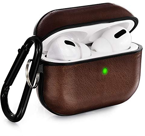 V-Moro Kompatibel mit Airpods Pro Hülle Echtes Leder Airpod 3 Hülle für Airpods Pro [Front LED Sichtbar] Schutzhülle Skin Dunkelbraun Männer