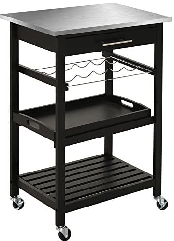 HOMCOM Chariot de Service desserte de Cuisine Table roulantes avec étagère Rangement Bouteille 60L x 40l x 85H cm Plateau en Acier INOX. Noir