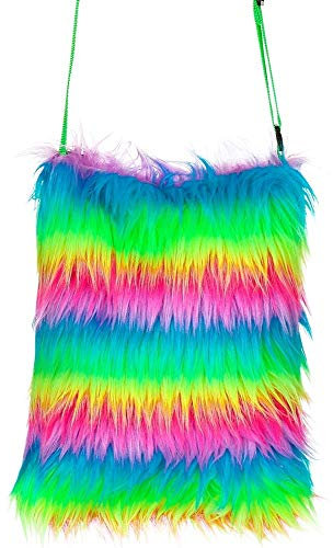 Das Kostümland Neon Plüsch Handtasche - Regenbogen