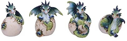 Nemesis Now Hatchlings Emergence (Set of 4) 8cm, Dragonling Hatching from Egg Figurines, Blue,green