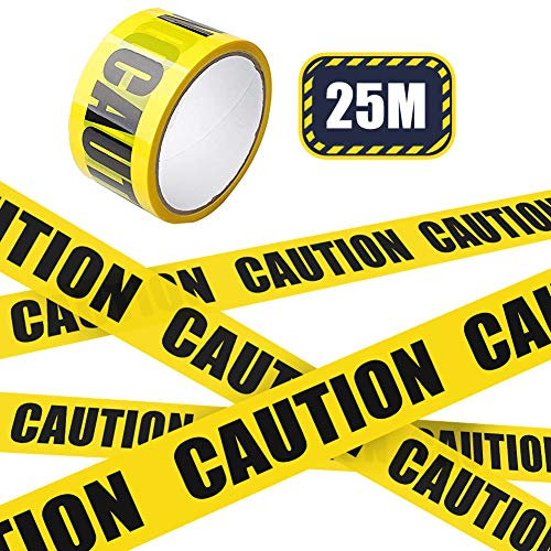 25M Warnband, Markierungsband Gelb Klebeband Absperrband Abstand Halten Aufkleber Fußboden Sicherheitsband, 1 Rolle Warnklebeband Boden Caution Tape für Hochzeit Halloween / Arbeitsplatz Gefahrenzone