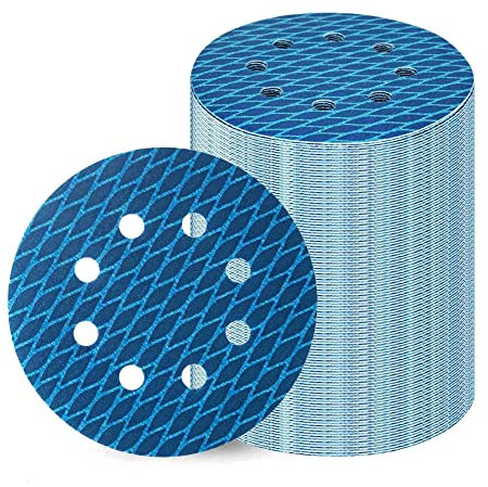 Fischschuppen Schleifpapier 125mm Klett 400 Körnung 8 Loch Schleifscheiben Gelten Exzenterschleifer Blau Schleifpads 70 PCS Stoffunterlegt Diamant-Form Schleifteller Rund