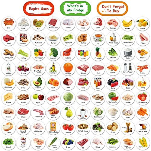 MORCART 90PCS Food Magnets for Fridge, Grocery List Shopping List Vegetables Fruits Seafood Salad Meats Condiments Decorative Refrigerator Kitchen Office Locker Cabinets Classroom Whiteboards