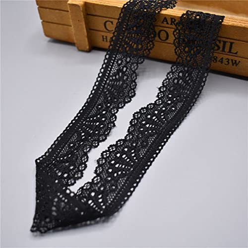 Yulakes 30 Yards Weiß Schwarz Elastizität Spitzenborte Spitzenband Spitzenbordüre Zierband Spitze Blume Borte für Handwerk Dessous Hochzeitskleid Hochzeit Dekor 3cm Breite (Schwarz)