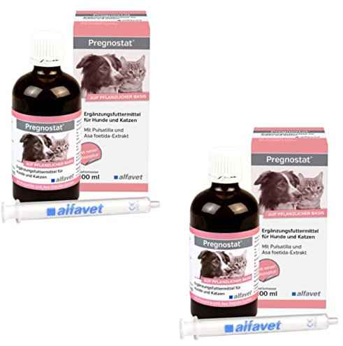 Alfavet Pregnostat | Doppelpack | 2 x 100 ml | Ergänzungsfuttermittel für Hunde & Katzen | Mit Pulsatilla und ASA foetida-Extrakt