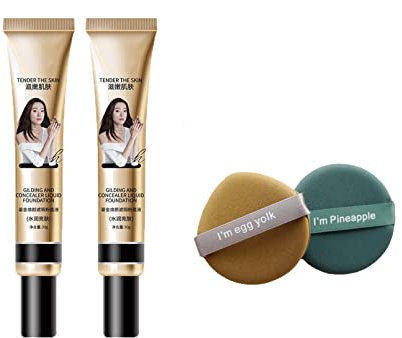 2Pcs FV Full Coverage Liquid Foundation, FV Tender the Skin Foundation, FV Concealer Foundation, Full Coverage Foundation, Concealer Lasting Waterproof Smooth Makeup Base Cream (Brighten Skin)