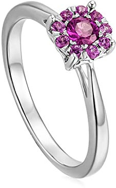 Lieson Freundschaftsringe Frauen, 18 Karat Weißgold Ringe Damen Rund Rubin 0.21ct Verlobungsringe Hochzeit Ring Weißgold Gr.53 (16.9)