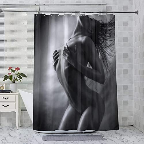 JOKITA Femme Sexy Rideau Douche, Femme Sexy Rideau de Bain 100% Polyester Tissu Rideau de Douche Anti Moisissure Imperméable pour Salle de Bain ou Baignoire, 8 Crochets, 120 x 200 cm
