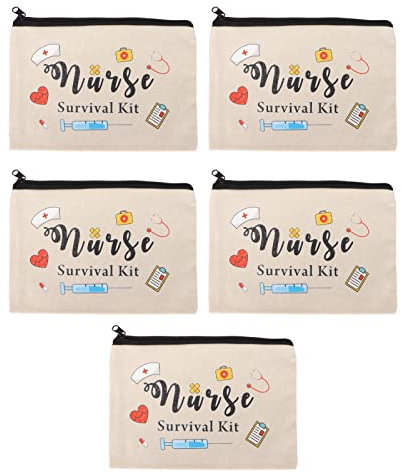 Borse per trucchi per infermiere, Borsa per kit di sopravvivenza per infermiere, 5 kit di sopravvivenza con cerniera carino e versatile per infermiere regali per professionisti borse per cosmetici