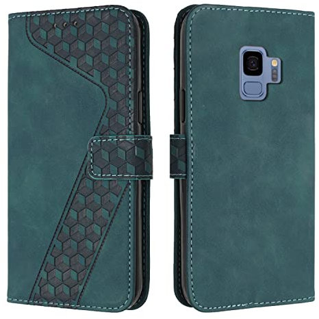 QIWEIQING Compatible with Samsung Galaxy S9 Case, Samsung Galaxy S9 Flip Wallet Leather Case with Card Slot Kickstand Phone Cases Cover for Samsung Galaxy S9.Green HX4