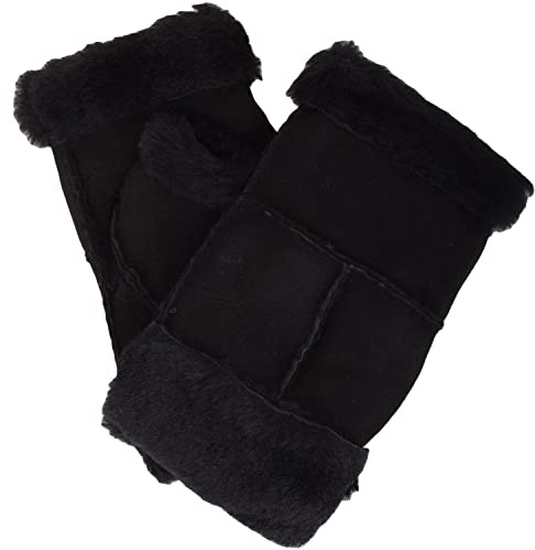 SNUGRUGS Womens Winter Thick Soft Genuine Sheepskin Fingerless Gloves