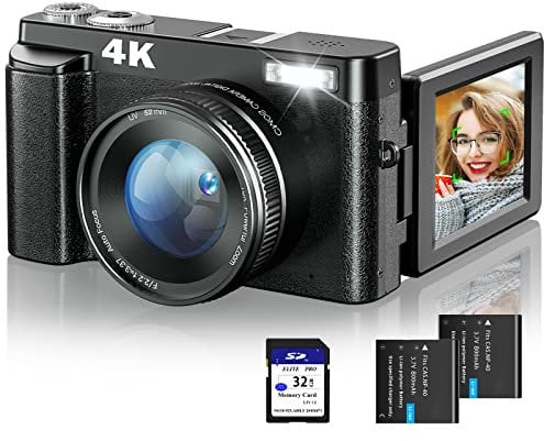 4K Digitalkamera Autofokus 48MP Fotokamera mit UV Linse 32G Karte Kompaktkamera Fotoapparat mit 3 Zoll 180° Flip Bildschirm Blitzlicht und Bildstabilisierung Live Vlogging für Tiktok