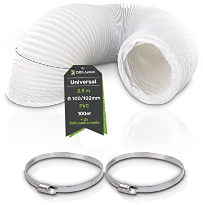 DEKAROX 2,5m PVC Abluftschlauch Schlauch Ø100/102mm flexibel mit Schellen für 100er Klimaanlage Wäschetrockner Ablufttrockner Dunstabzugshaube