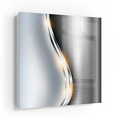 DEQORI Schlüsselkasten weiß | 30x30 cm | Motiv Elegantes Vektordesign | Glas & Metall Schlüssel-Box | Schlüsselschrank mit 50 Haken + 2 Magnete | Moderne Design Box magnetisch & beschreibbar
