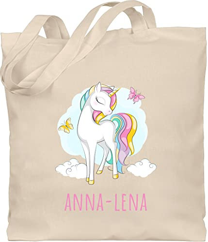 Baumwolltasche - Einhorn mit Name personalisiert Geschenk Unicorn I Einhörner Kinder Geschenk - Unisize - Naturweiß - kita tasche mädchen jutebeutel kindergarten unicorns personlisierte beutel