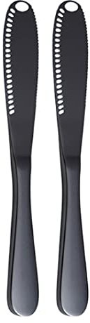 DOGARI Butter Slice Tool Butter Spreader Stainless Steel Slicer Grater Black Professional 3 in 1 with Holes Serrated Edge 2PCS Butter Knives