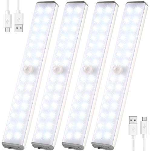 luci led cucina, 28 LED Luce per Armadio strisce led USBC Sensore Di Movimento Per Interni, Ricaricabile Sotto Il Gabinetto Cucina Armadio Leggero Stick Luce Notturna Bar,Scale, Corridoio Confezion