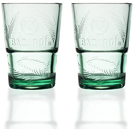 2 Stück Original Bacardi Rum Kunststoff Gläser Longdrinkglas Cocktailgläser in grün mit Bacardi Schriftzug und Palmmotiv