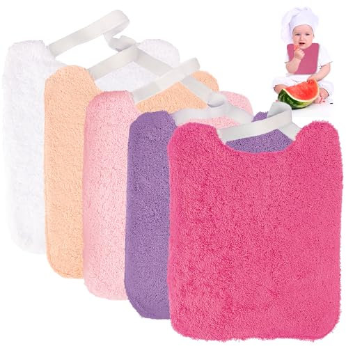 EIGHT4TWO® Baberos Bebé Impermeables y 100% Algodón - Fabricado 100% en España - Pack de 5 Baberos con Goma para Guardería - Ideal para Bebés de 6 a 24 Meses (ROSADOS)