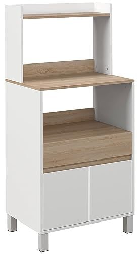 HOMCOM Armario para microondas, aparador de Cocina con Estante Superior cajón Armario, Armario para microondas Almacenamiento de Cocina para Comedor, Sala de Estar, 60 x 40 x 131 cm Natural y Blanco