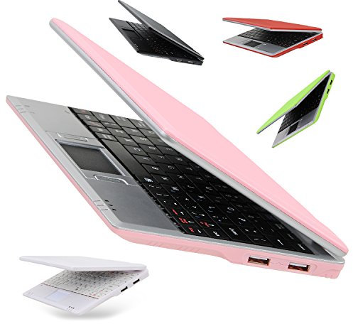 Bigmachine 7 Inch Portable Mini Computer Laptop PC Netbook for kids Android 12 Quad Core 32GB WIFI Built In Camera Netflix YouTube Flash Player (Pink)