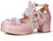 elerhythm Mary Jane Robe à talons carrés pour femme - Style kawaii - Nœud croisé - Bout rond - Sangle de cheville, Rose 1, 40 EU